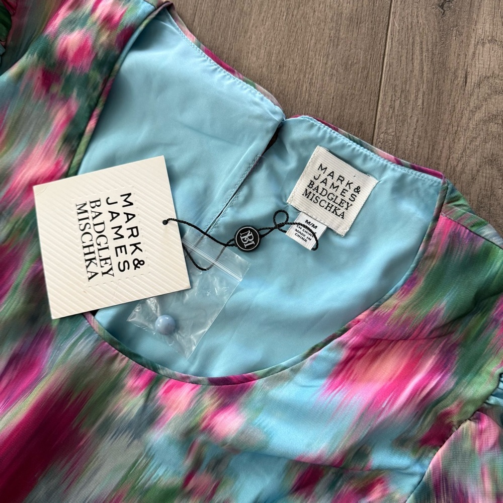 New Badgley Mischka Mark & James Spring Colorful Tiered Midi Dress - Picture 5 of 6